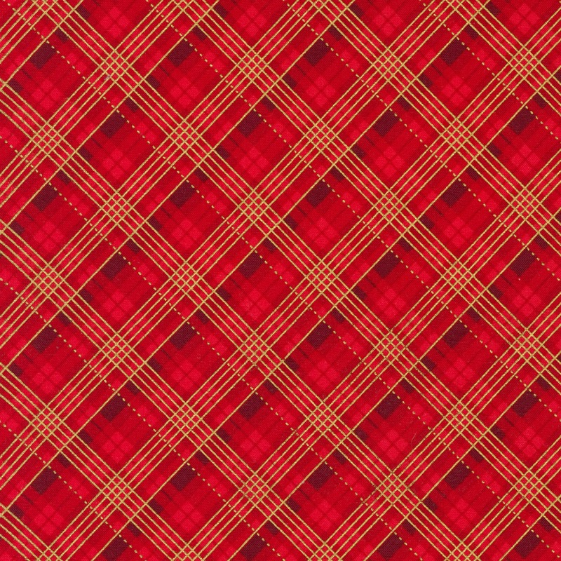 Winter's Grandeur 9 Plaid Red Christmas Fabric with metallic
