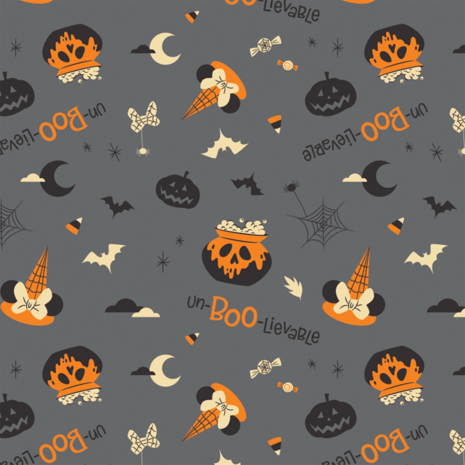 Disney Minnie Mouse Unboolievable Halloween Fabric - Grey