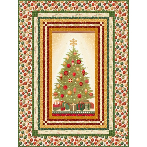 Holiday Christmas Tree & Presents Panel 24in Repeat W/metallic