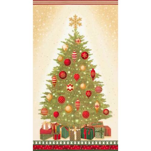 Holiday Christmas Tree & Presents Panel 24in Repeat W/metallic
