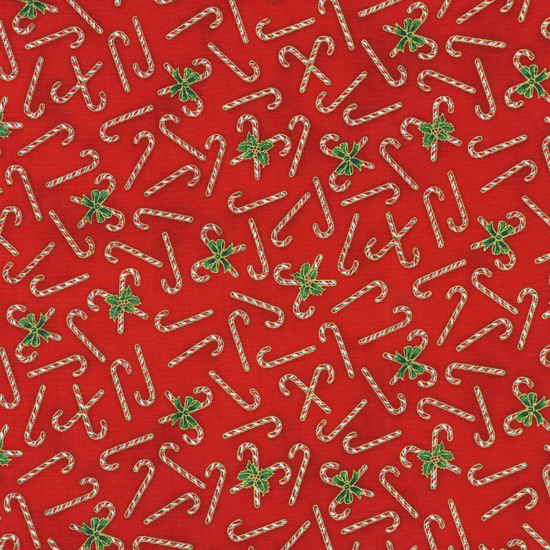Holiday Charms Candy Canes Red with metallic Fabric