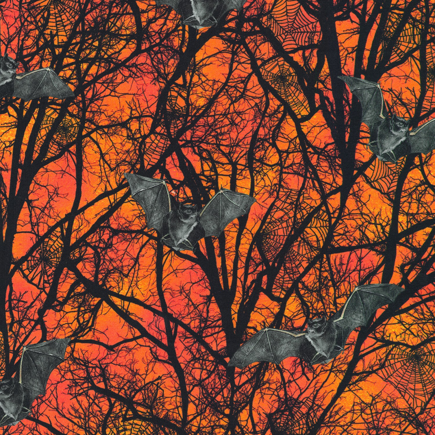 Pumpkin Raven Moon Bats and Trees Fabric
