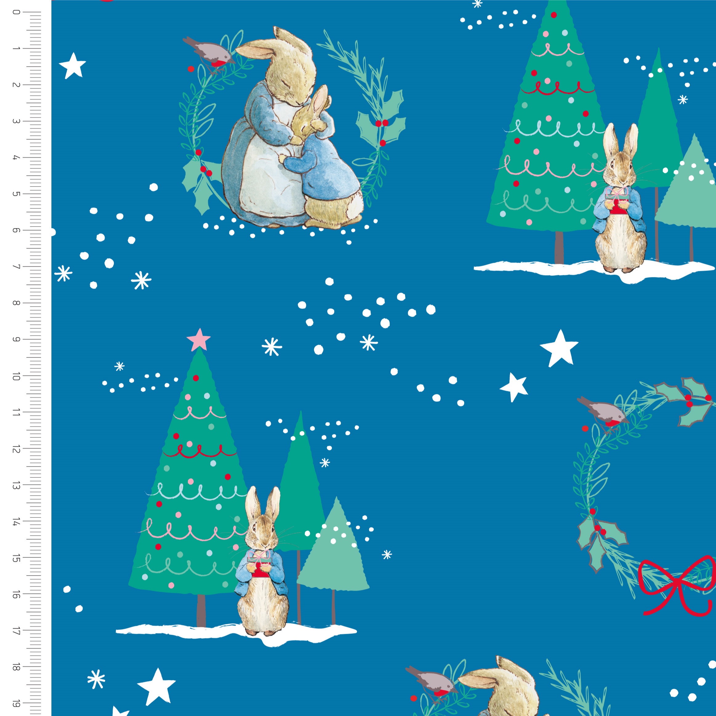 Peter Rabbit Christmas Fabric - Dark Blue