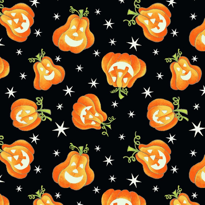 Here We Glow Black Tossed Pumpkins Glow In The Dark Fabric
