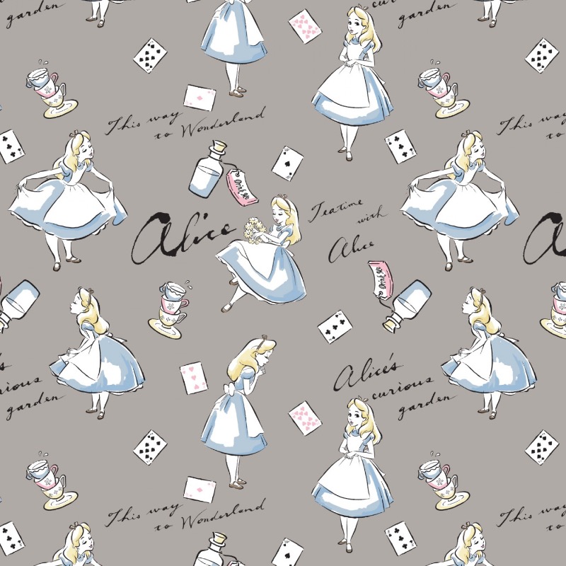 Disney Grey Alice In Wonderland Fabric
