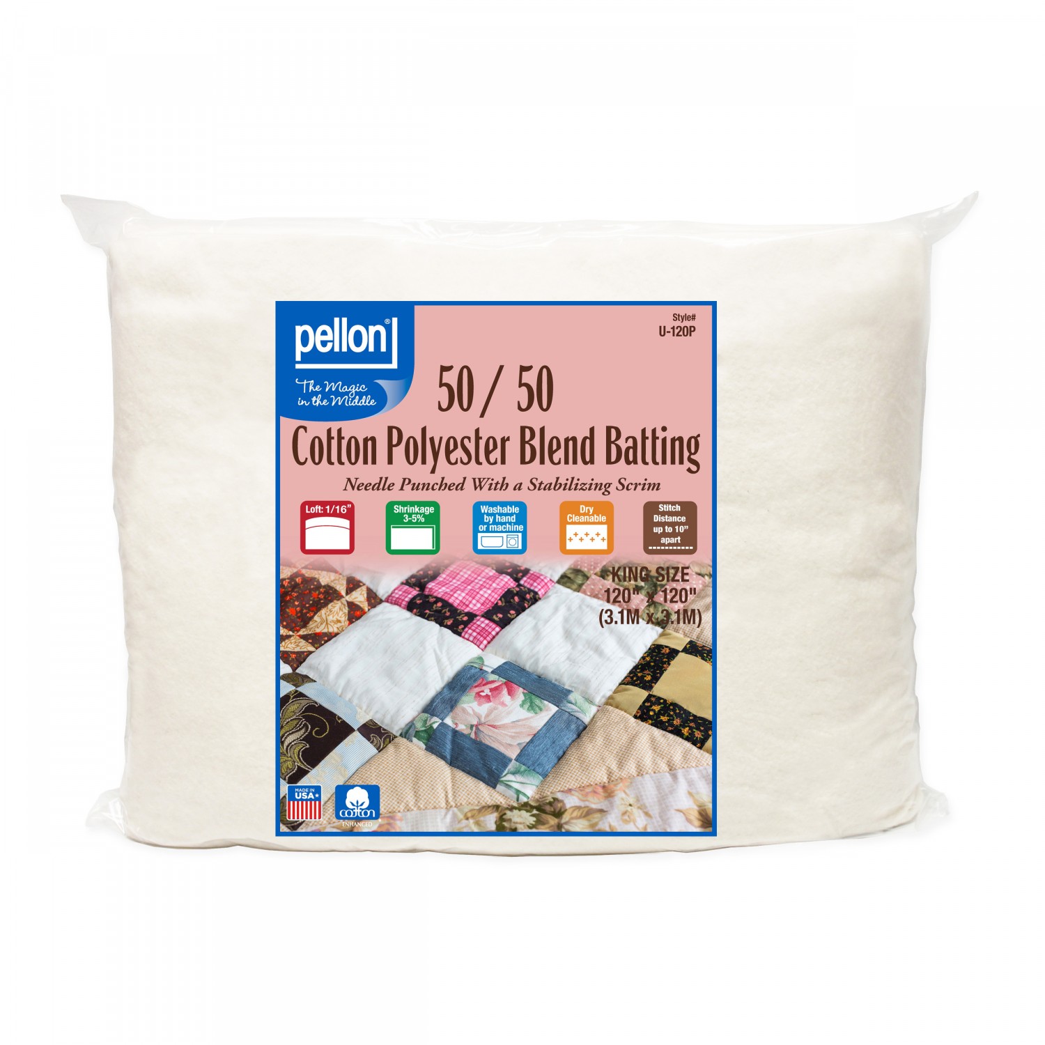 Pellon 50/50 Cotton Poly Blend Wadding 120'' x 120'' King Size - UK Only