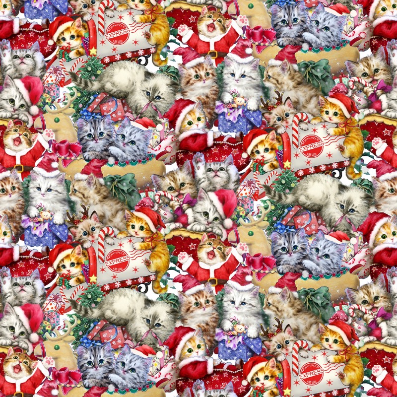 Christmas Kittens Allover Fabric
