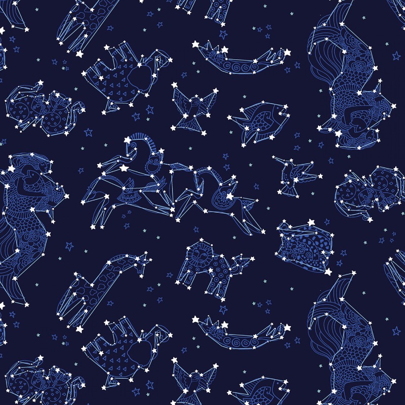 Laurel Burch Celestial Magic Zodiac Light Navy Fabric