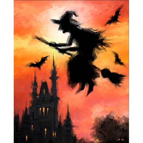 Halloween Witch on a Broom Panel