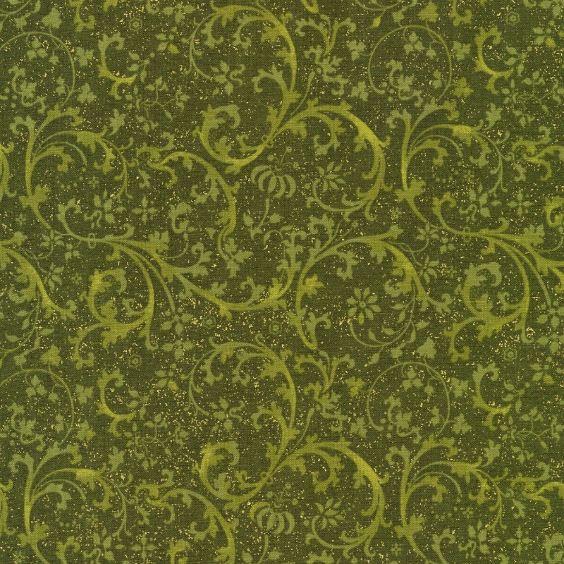 Swirls Green Harvest Fabric with Metallic