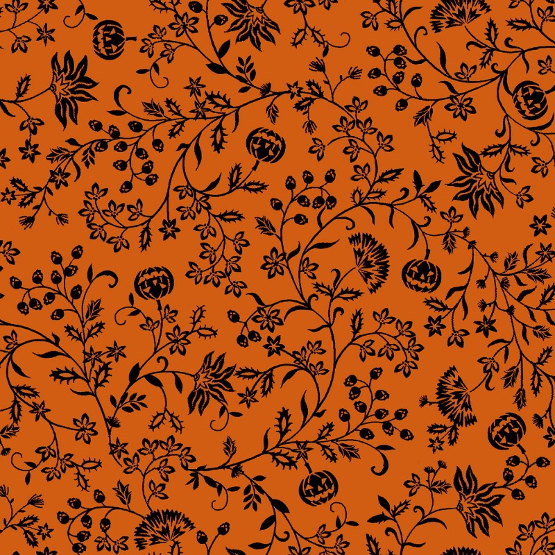 Spooky Night Orange Pumpkin Vines Fabric