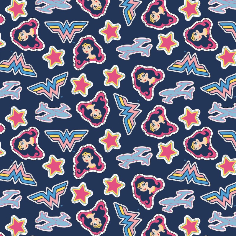 Wonder Woman Tossed Stickers Fabric - Navy
