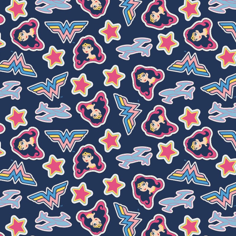 Wonder Woman Tossed Stickers Fabric - Navy