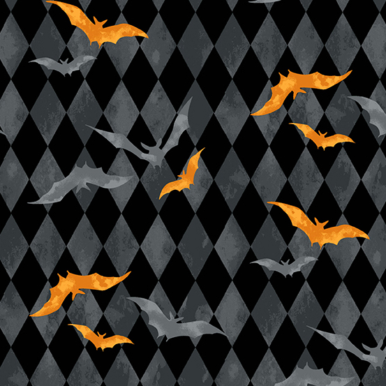 Midnight Haunt Harlequin Bats Fabric - Slate