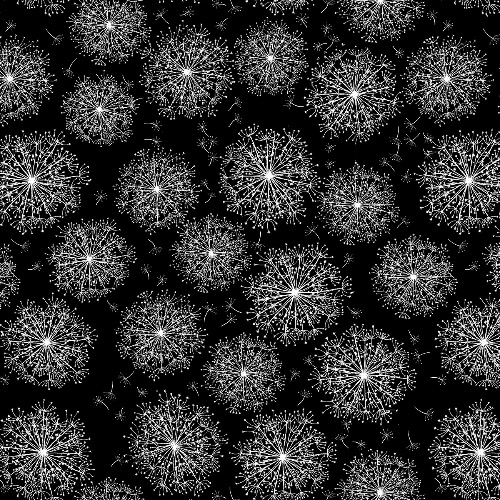 Black and White Dandelions Fabric