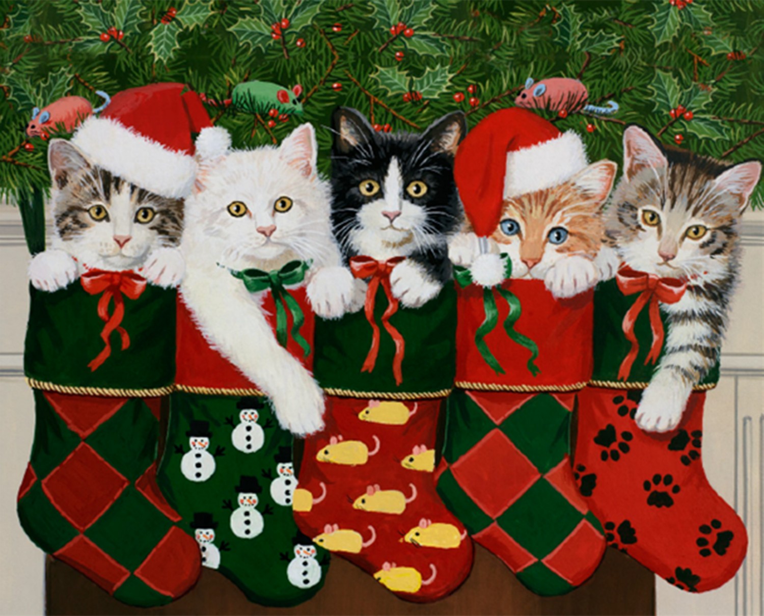 Christmas Stocking Kitties Panel