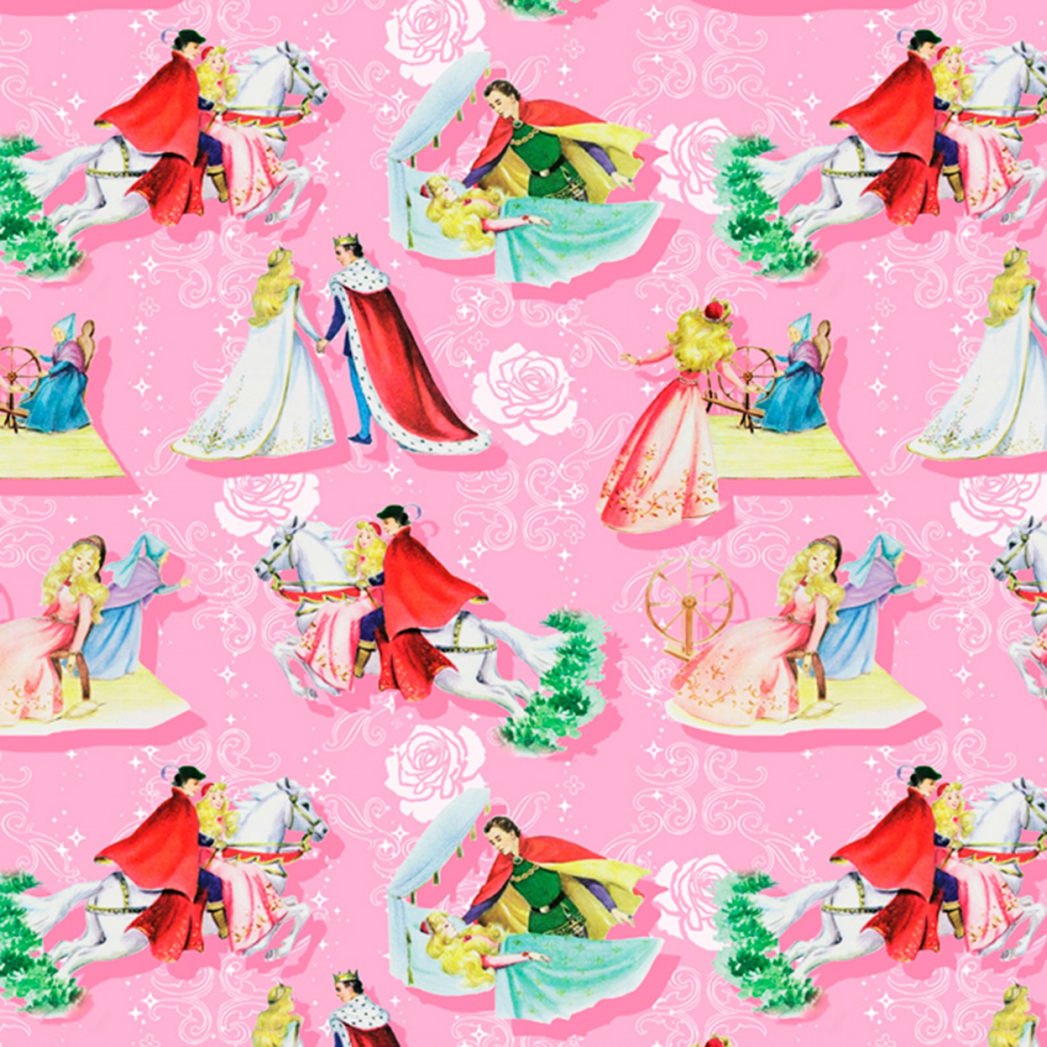Vintage Storybook Sleeping Beauty Happily Ever After Fabric