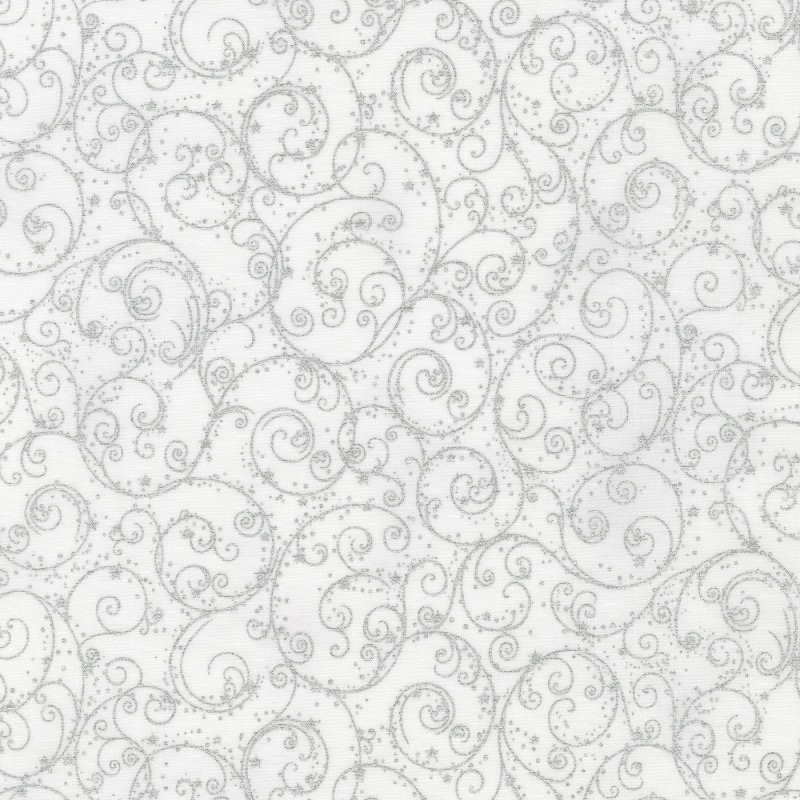 Holiday Flourish 14 Fine Swirls Silver with metallic Fabric