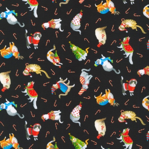 Christmas Jamboree Fabric - Cats Coal