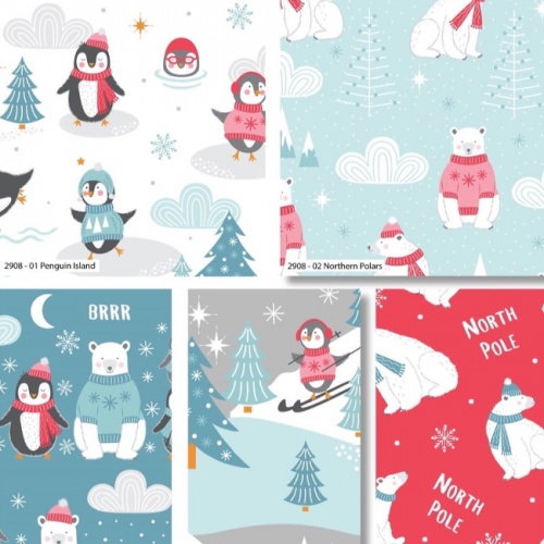 Polar Pals Christmas Fat Quarters x 5