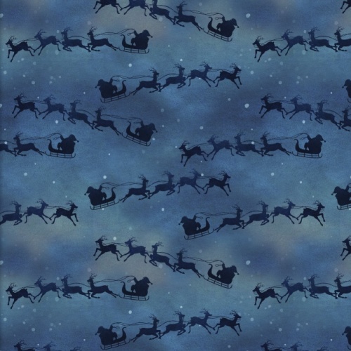A Christmas To Remember Fabric - Flying Sleigh Blue