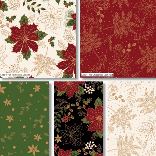 Classic Poinsettia Christmas Fat Quarters x 5