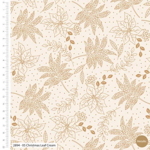 Classic Poinsettia - Cream Leaf Christmas Fabric