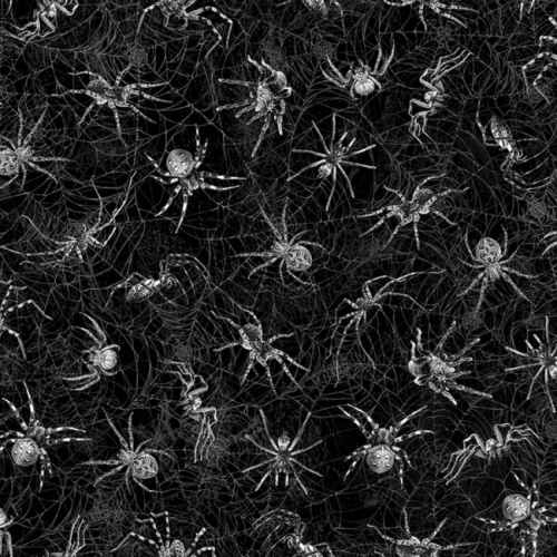Wicked Black Creepy Spiders and Webs Halloween Fabric