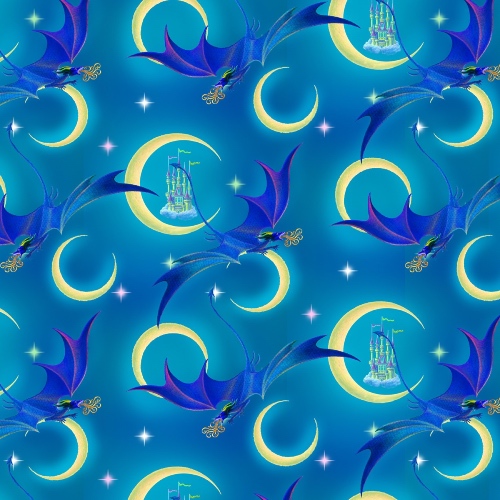 Cyan Moon Light Dragon Fabric