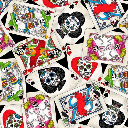 Black Day of the Dead Cards Fabric