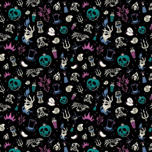 Disney Villains Fabric - Black Teal Iconography