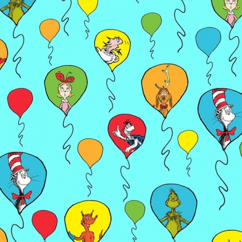 Dr. Seuss Balloons Fabric - Aqua