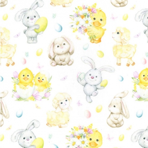 Easter Bunnies, Chicks and Lambs Fabric