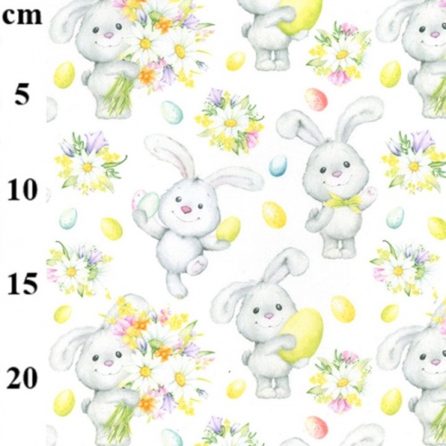 Easter Bunnies with Eggs and Flowers Fabric