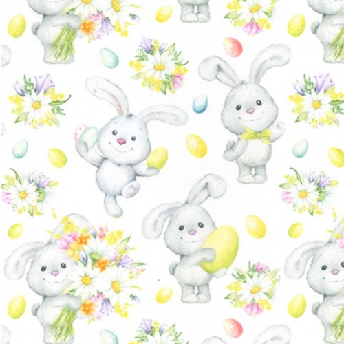 Easter Bunnies with Eggs and Flowers Fabric