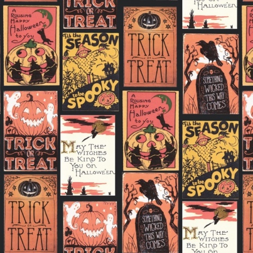 Fright Delight Cards Black Fabric - Riley Blake