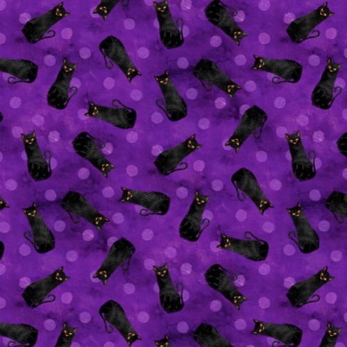 Frightful Night Purple Halloween Cats Fabric