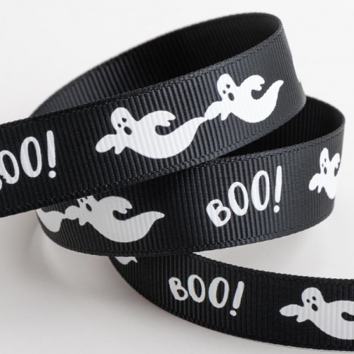 Halloween Ghost Grosgrain Ribbon Black 5m