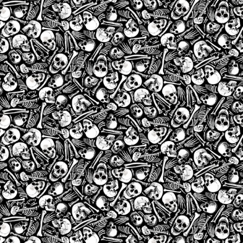 Black Wicked Packed Skeletons Halloween Fabric