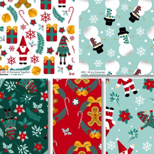 Gnome Santa Christmas Fat Quarters x 5