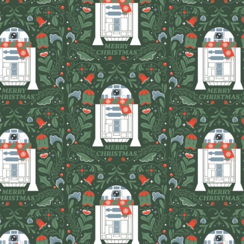 Star Wars Green Christmas R2-D2 Fabric
