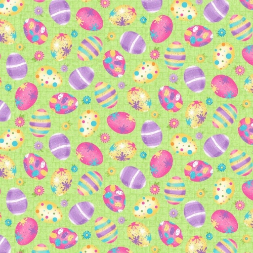 Green Hoppy Easter Eggs Toss Fabric