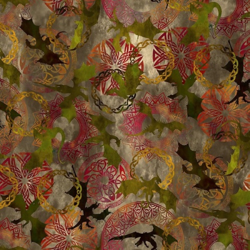 Green Flying Dragons Fabric