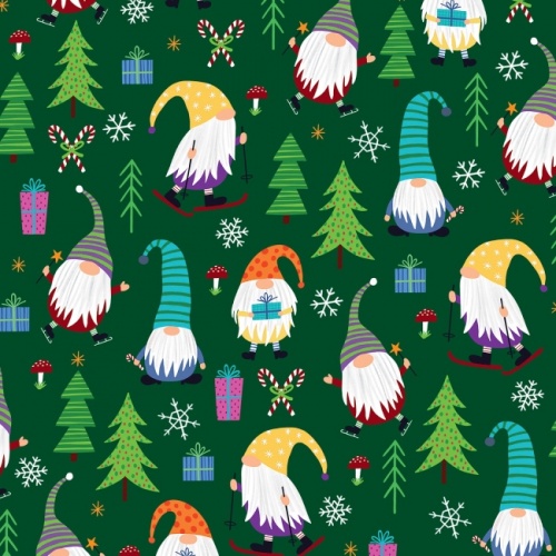 Green Gnomes Christmas Fabric