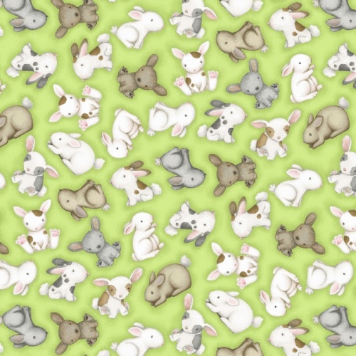 Green Tossed Bunnies Fabric