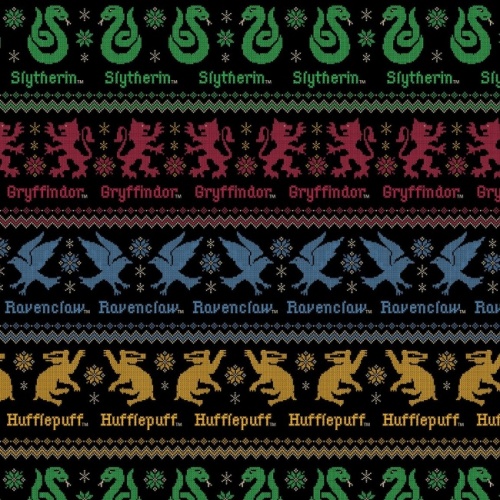 Harry Potter Christmas Sweater Houses Fabric - Black