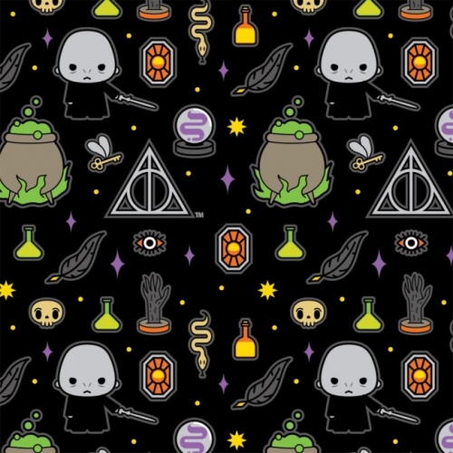 FB Harry Potter Kawaii Dark Arts Halloween Fabric - Black