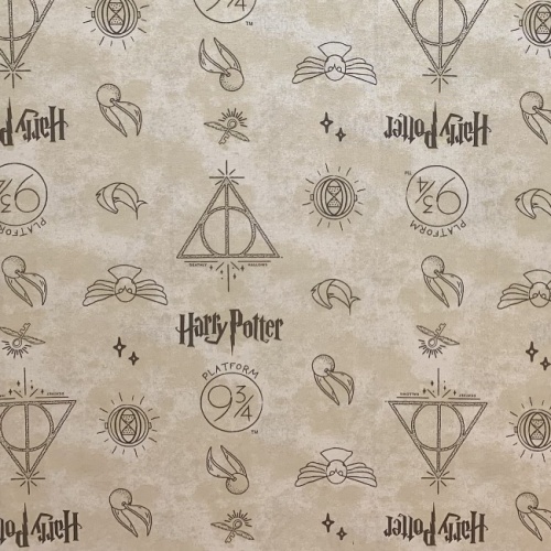 FB Harry Potter Dark Cream Symbols Fabric