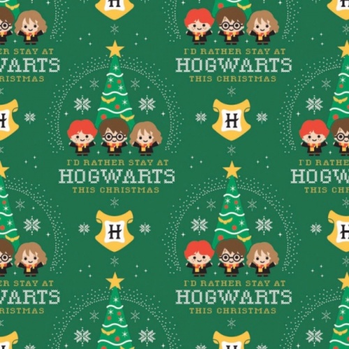 Harry Potter I'd Rather Stay At Hogwarts Christmas Fabric