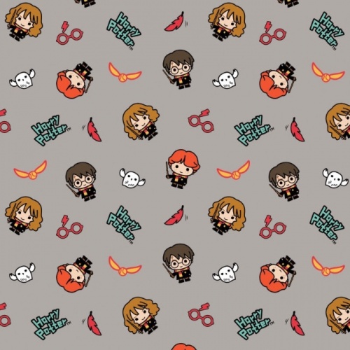 FB Harry Potter Kawaii Trio Fabric - Grey